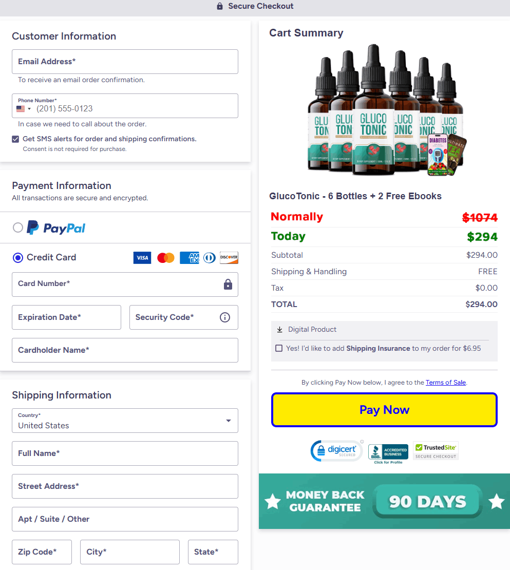 gluco tonic checkout page Order